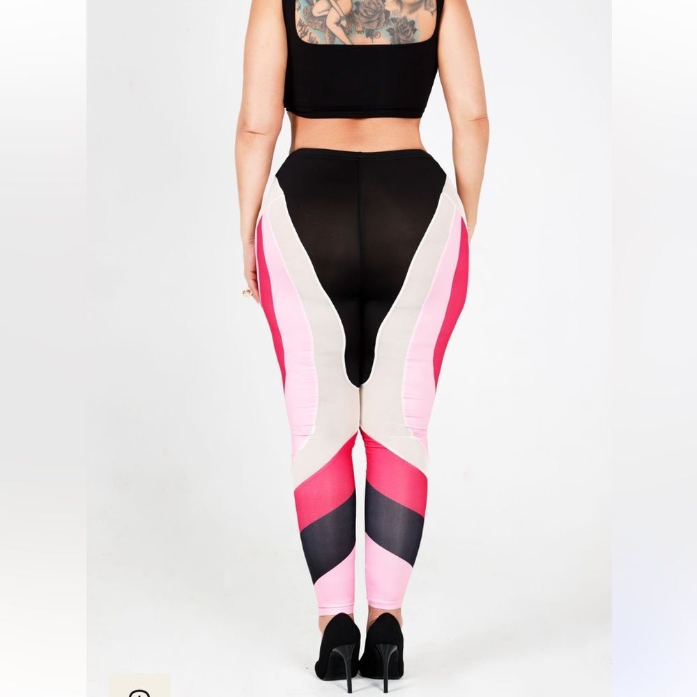 Pink Stretch Leggings Sheer Black‎ Stretch NWT  Sexy Barbie Tight Club Pants - Picture 2 of 5